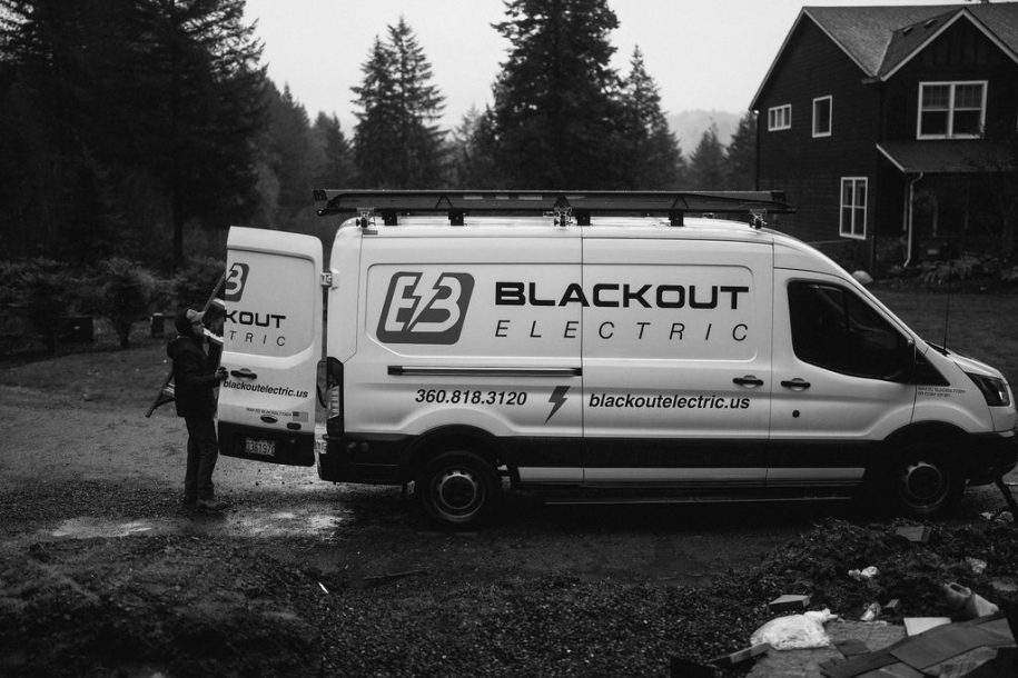 Blackout Electric service van representing electrical companies in Vancouver, WA