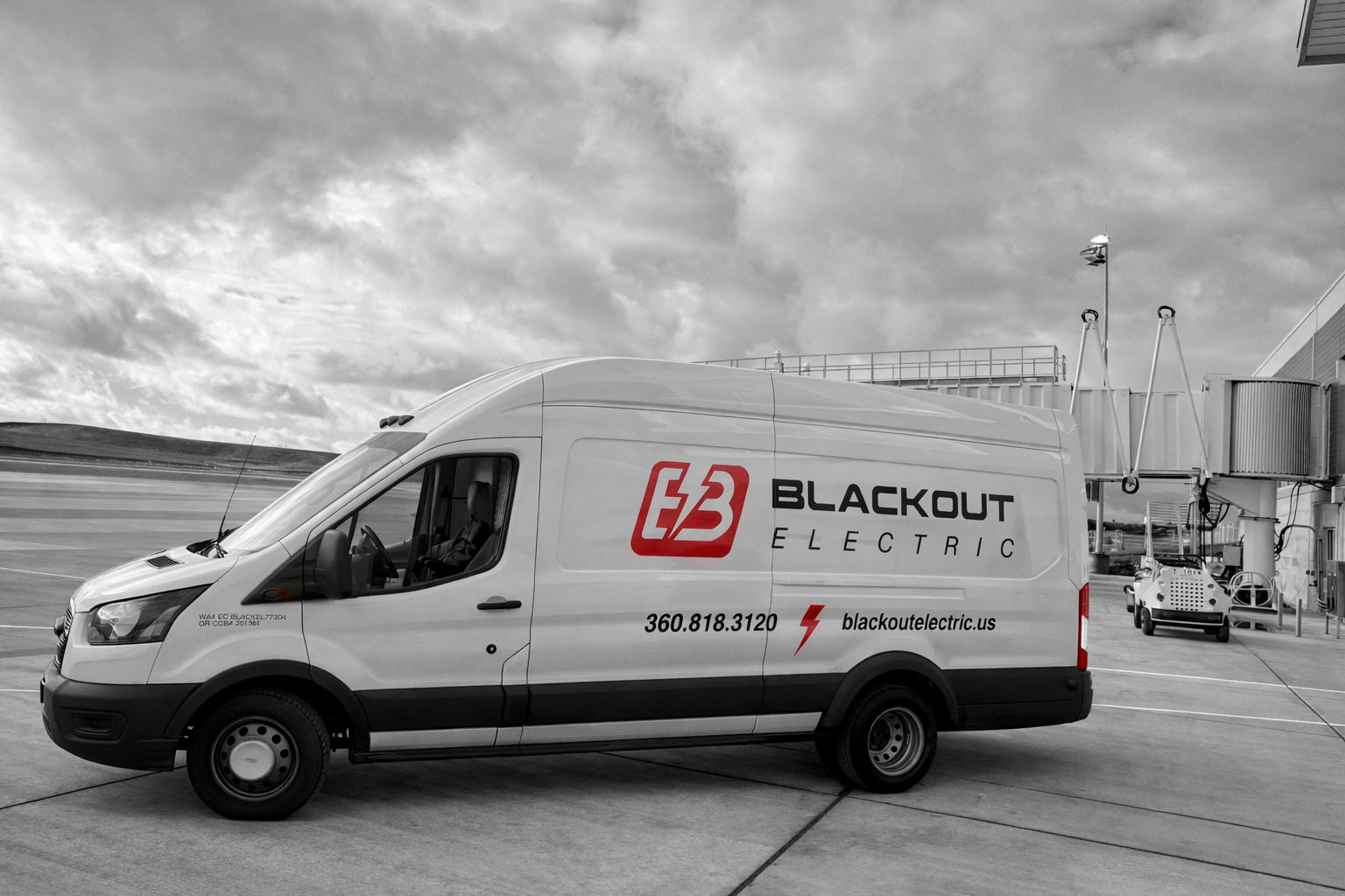 Blackout Electric van at the airport