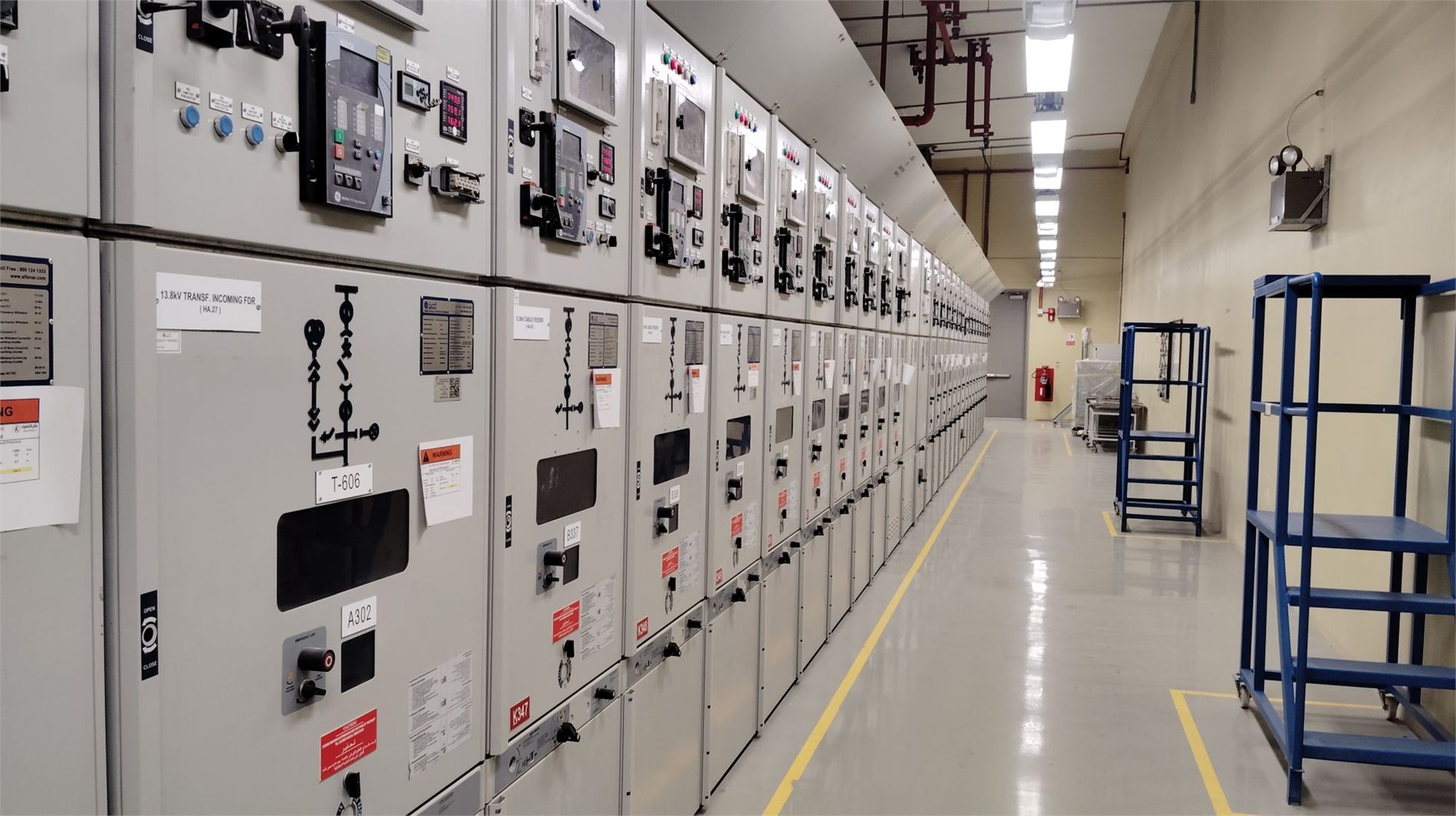 Indoor commercial and industrial switchgear lineup in a clean electrical room